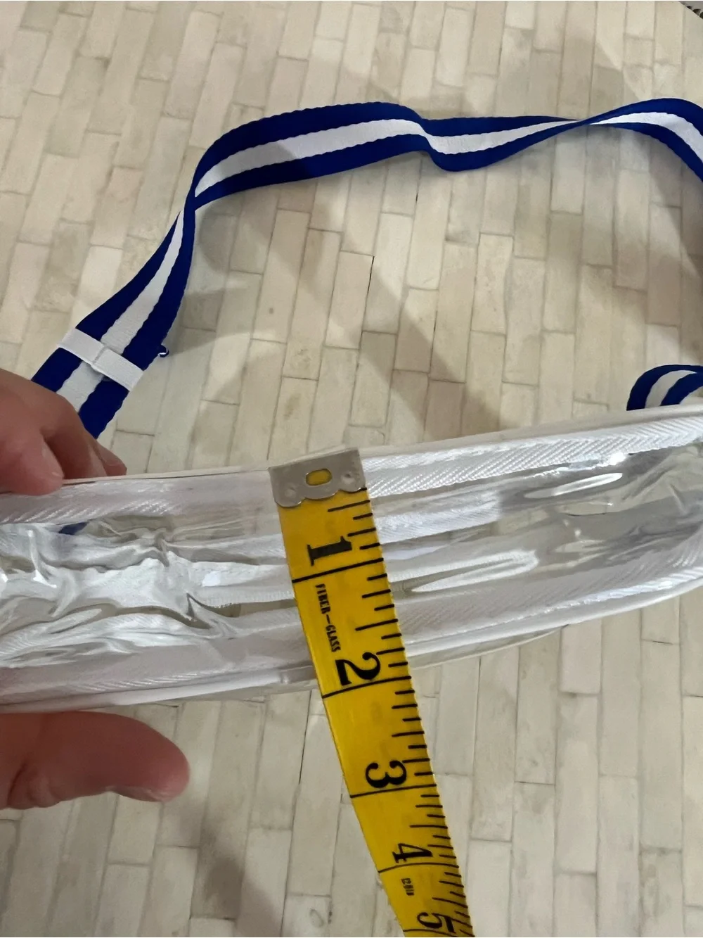 Clear Belt Bag with White Trim and Blue-White Adjustable Strap